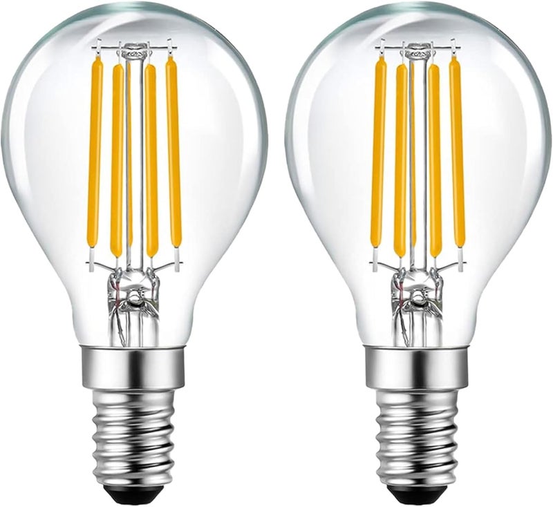 Duravel 4W LED Filament Light Bulb, E14 Base, Clear Glass Globe, 470 Lumens, 360° Beam Angle, Warm White (2 Pack) - Image 1